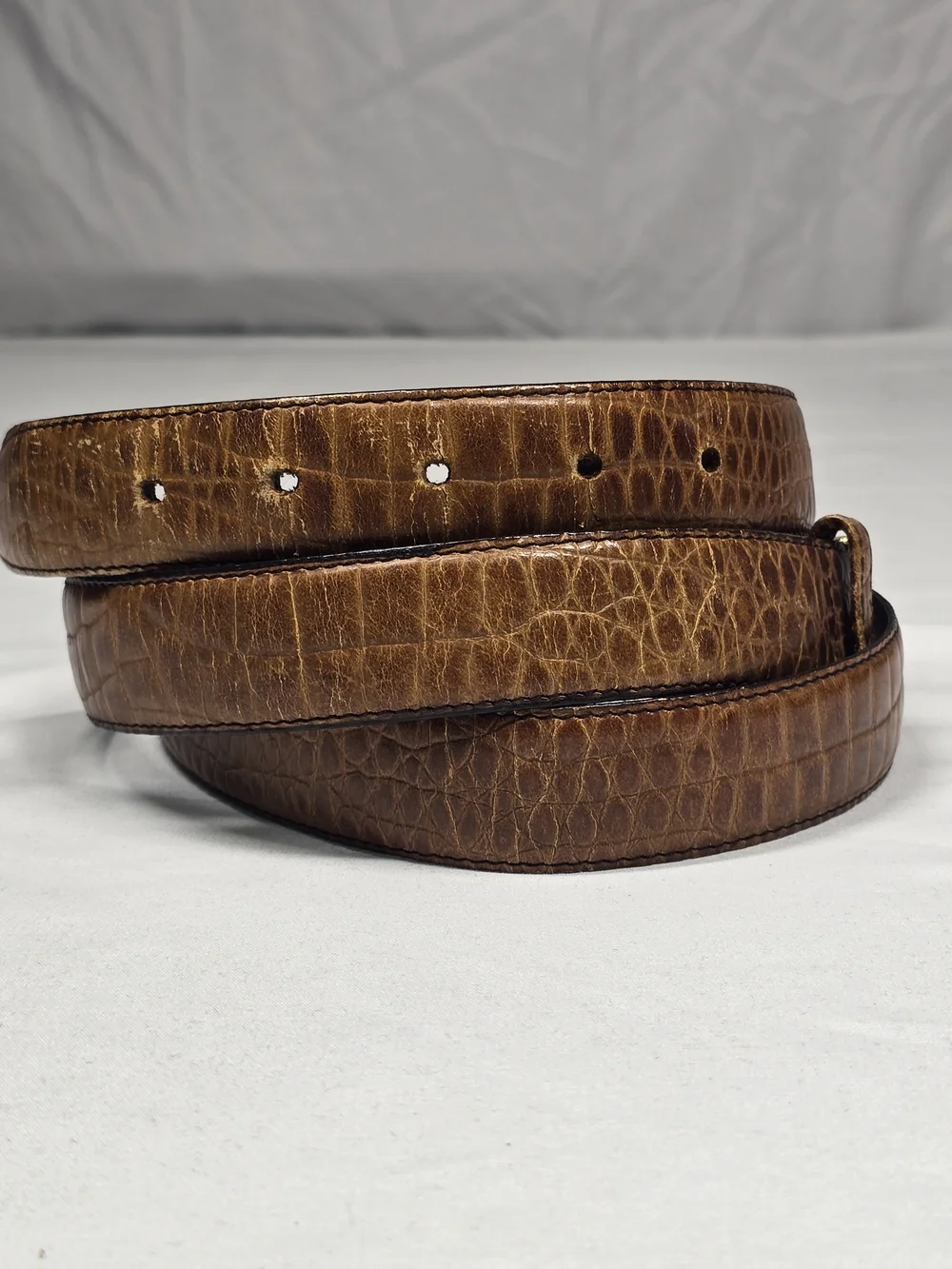 Vintage Brown Croc Embossed Full Grain Cowhide Leather Belt Size 42